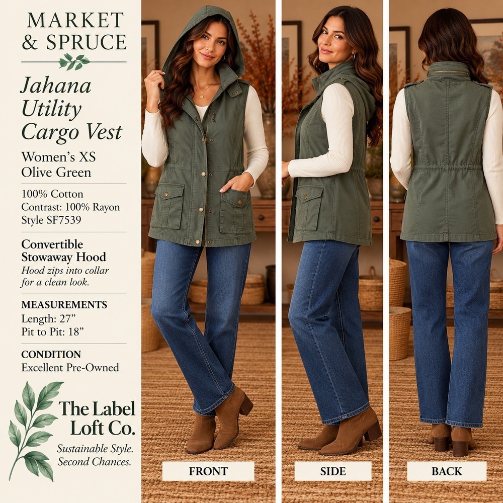 Market & Spruce Jahana Utility Vest Womens XS Olive Cargo Hooded Gorpcore